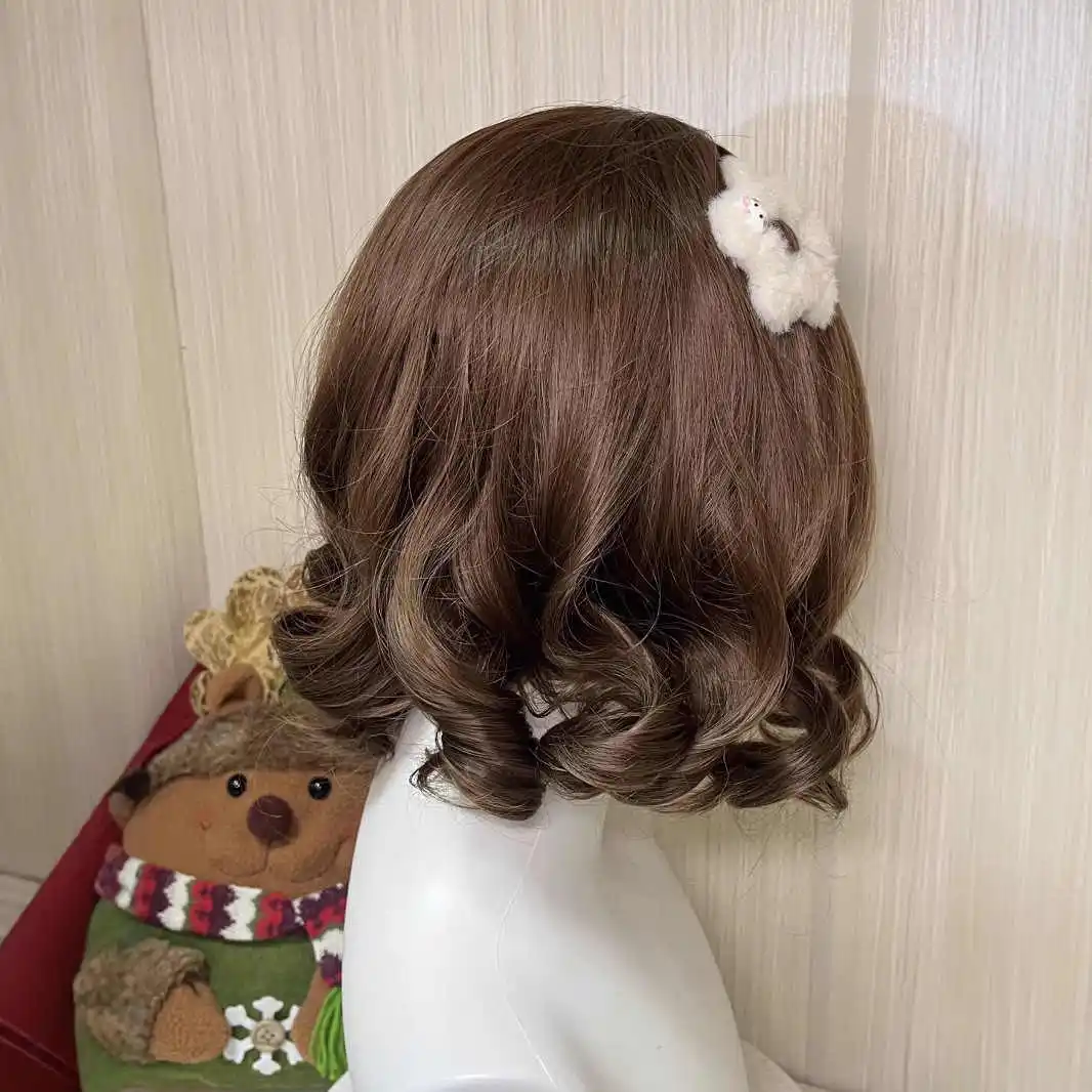 FORLISEE شعر مستعار اصطناعي أنثى قصيرة مجعد لوليتا يوميا فتاة حلوة لطيف مزدوج ذيل حصان الروماني الضفيرة تشكيل الوجه JK غطاء الرأس الكامل #3