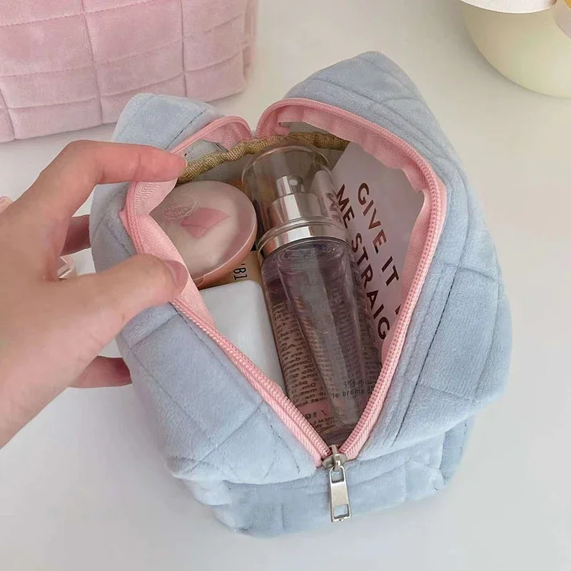 Bolsa de almacenamiento de cosméticos de piel maciza, gran capacidad, bonito diseño con cremallera, organizador de maquillaje, bolso de papelería, estuche para lápices, bolsa de viaje, nuevo