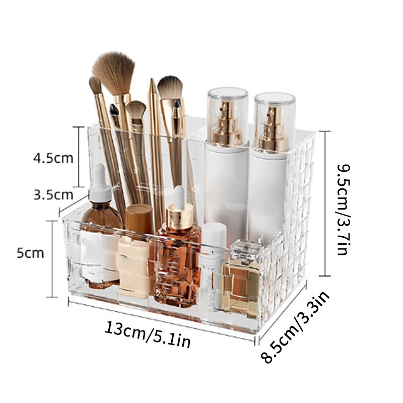 صندوق تخزين مكتبي شفاف خفيف فاخر متعدد الشبكات منظم المكياج صندوق مستحضرات التجميل سعة كبيرة حامل جهاز التحكم عن بعد