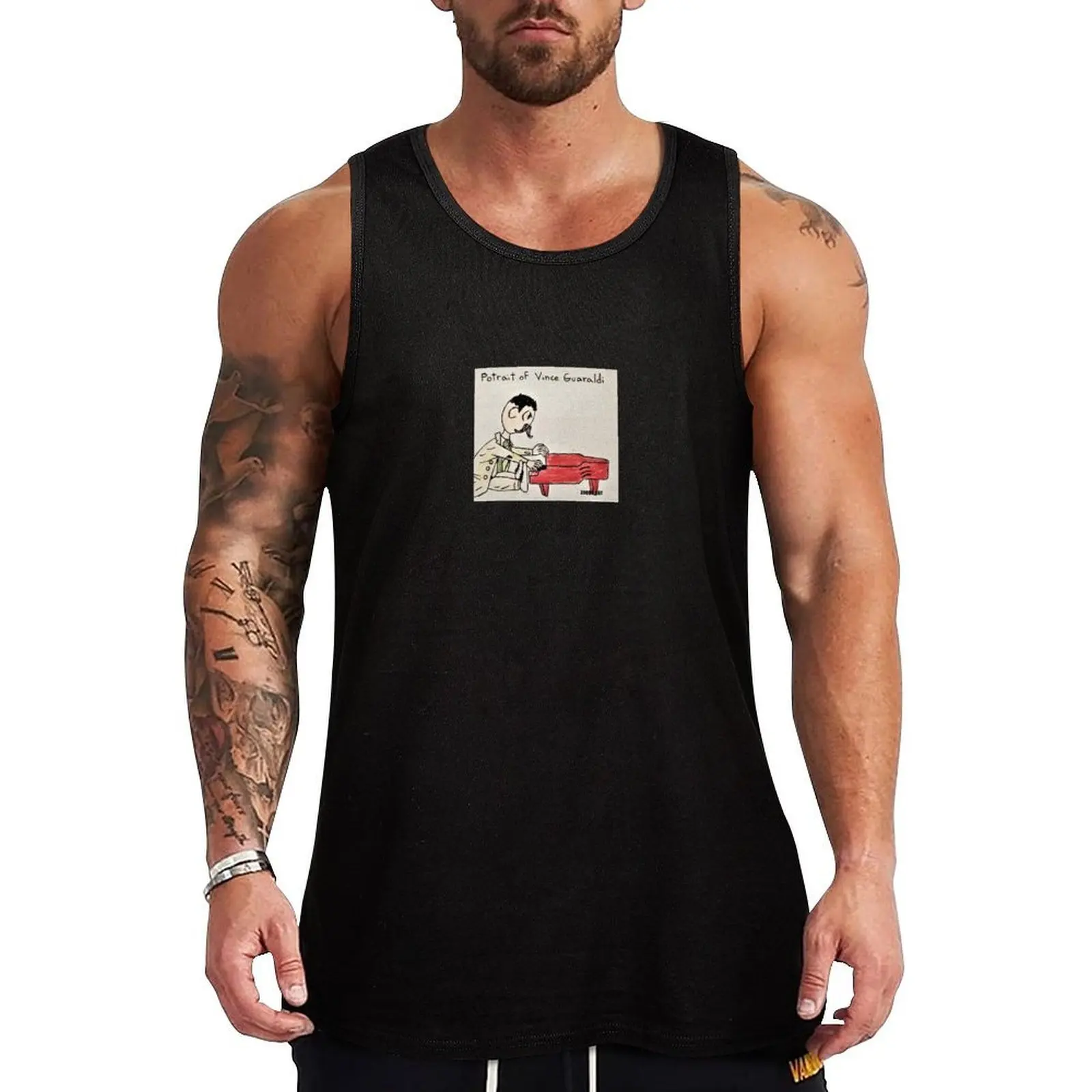 

Potrait of Vince Guaraldi Jazz Artist Comic Music Graphic Tank Top Vest male Men's vest anime gym