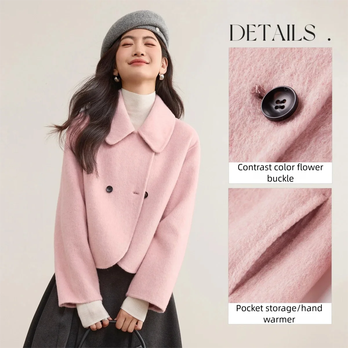 معاطف شتوية للسيدات من SENTUBILA 2025 سترات سميكة أنيقة من مزيج الصوف وياقة على شكل طية صدر السترة ملابس خارجية نسائية قصيرة متينة W54OC1879 #3