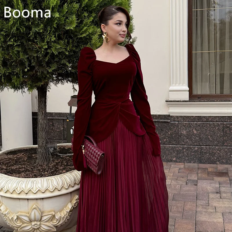 

Booma A-Line Long Sleeve Burgundy Women Prom Formal Gowns for Women Pleat Simple Evening Dress Dresses Simple Customized 2025