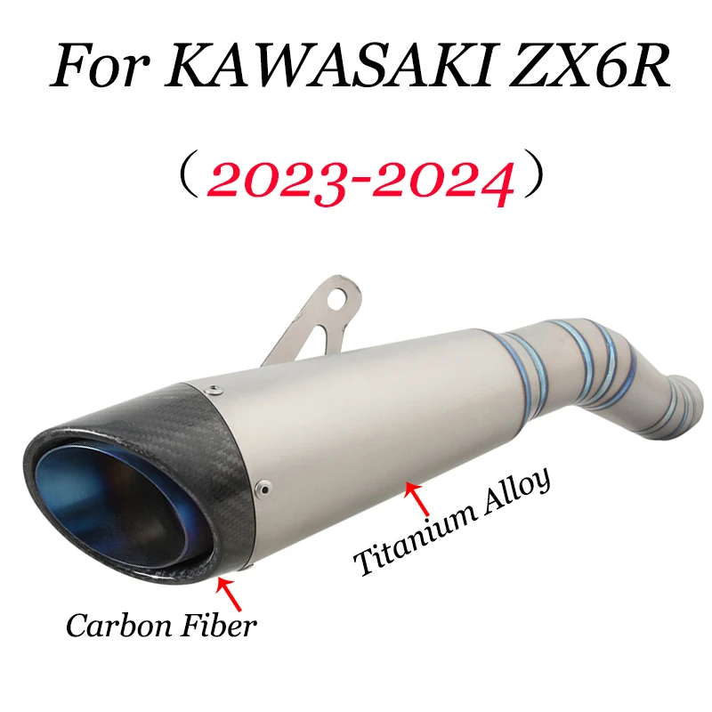 For KAWASAKI ZX6R 2023 2024 Motorcycle GP Exhaust Escape Full System Moto Middle Link Pipe Titanium Alloy Carbon Fiber Muffler