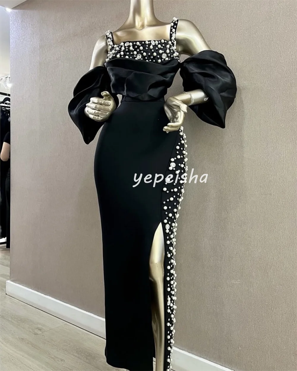 ที่กําหนดเองซับซ้อนจับคู่เซ็กซี่เจอร์ซีย์เพิร์ล Rhinestone ตรงสแควร์คอ Midi ชุด Bespoke โอกาสชุดคลาสสิก