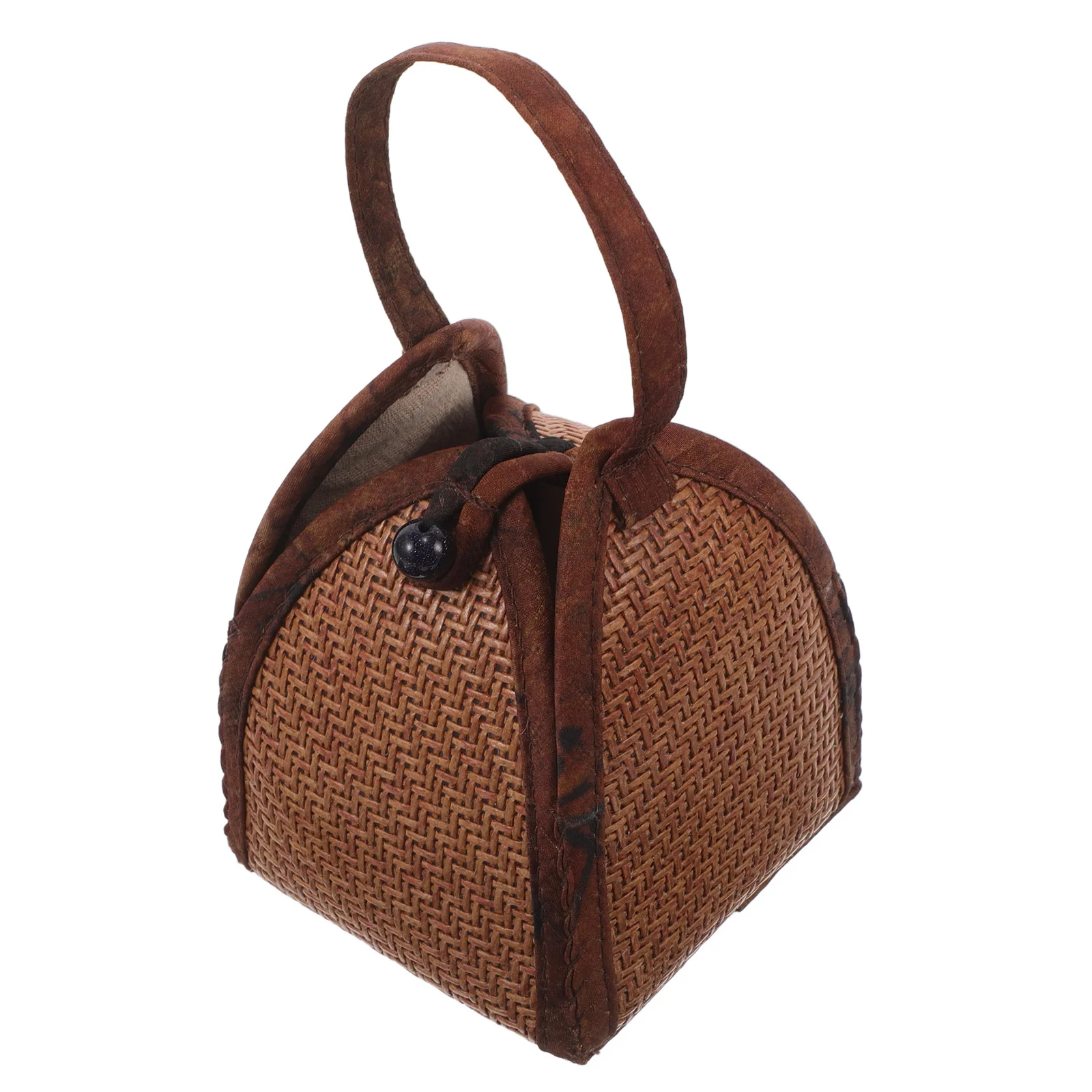 차 컵 보관 가방 손으로 짠 라탄 정리함 두꺼운 천 안전한 잠금장치 휴대용 손잡이 야외 여행용 일본 차