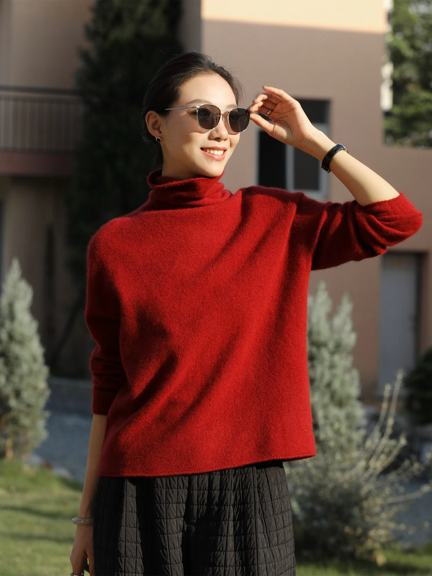 

Red Woolen Knitted Sweater High Collar Long Sve Thi Warm Casual Sle Women's Inner Wear Faionable Winter New Arrival
