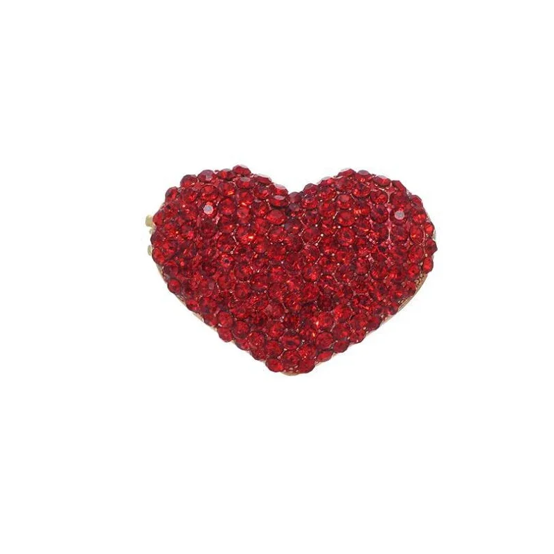 Luxury Jewelry For Clothing Red Rhinestone Heart Shape Lapel Pins Women Brooch Heart-shaped Clothes Jewelry