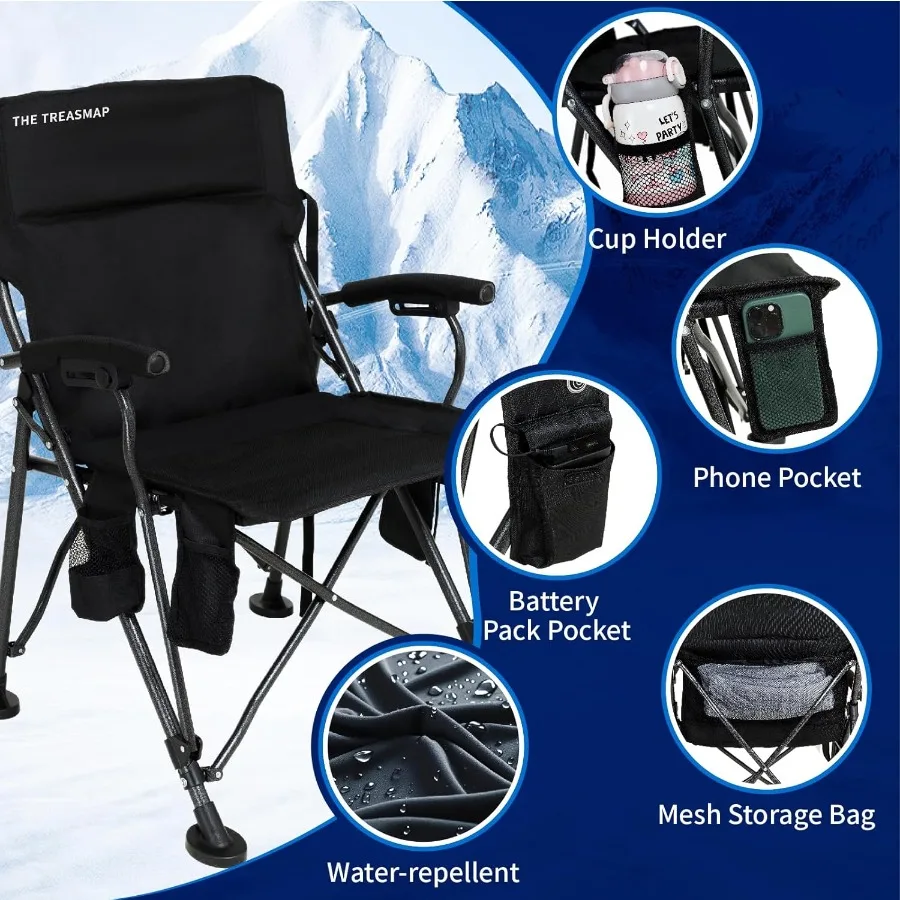 كرسي تسخين خارجي كبير الحجم قابل للطي للبالغين مع حامل أكواب كرسي تخييم محمول عالي التحمل للرياضة وصيد الأسماك وكرة القدم #3