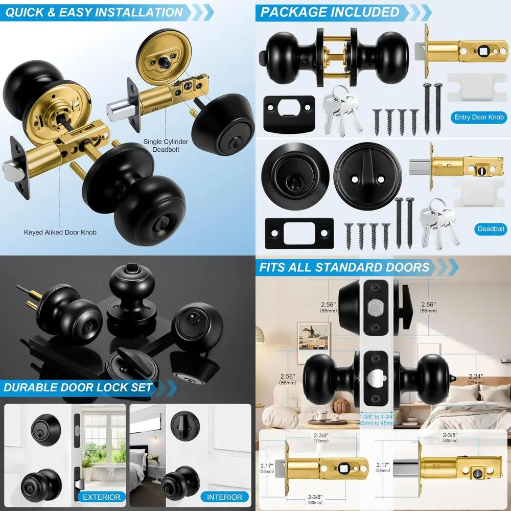 

Комплект матовых черных замков для входной двери с засовом и ручкой с одинаковым ключом, одноцилиндровый вход безопасности