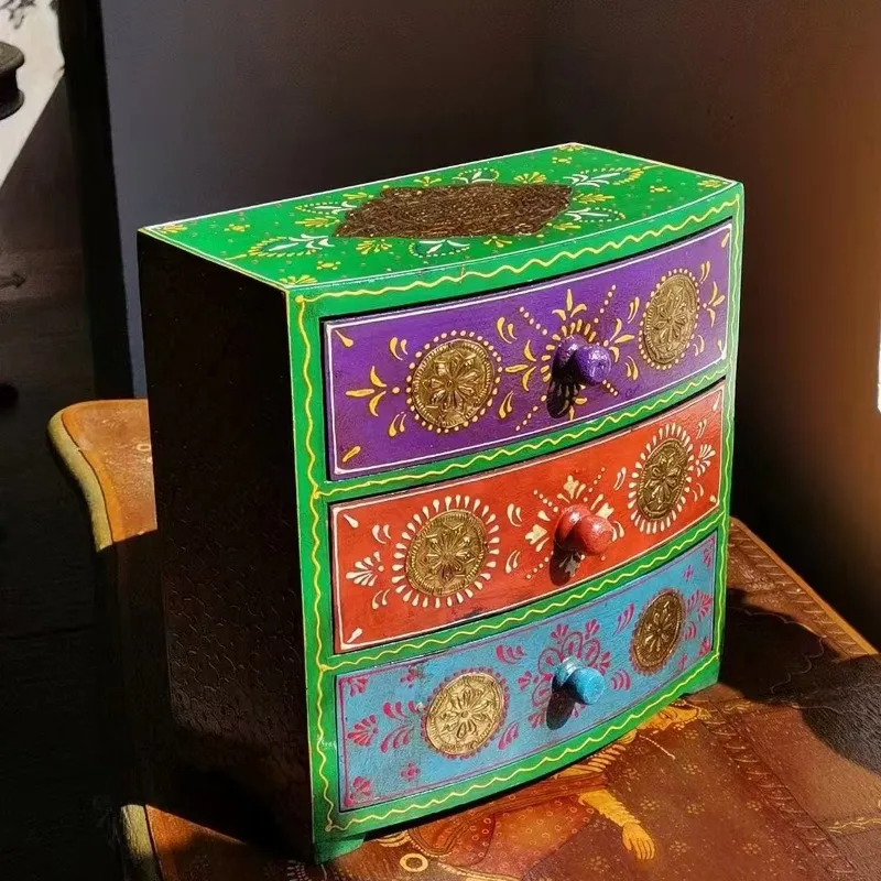 

Bohemian Vintage Style Wooden Painted Jewelry Box Handmade Jewelry Storage Organizer Makeup Trinket Box Vintage Decorative