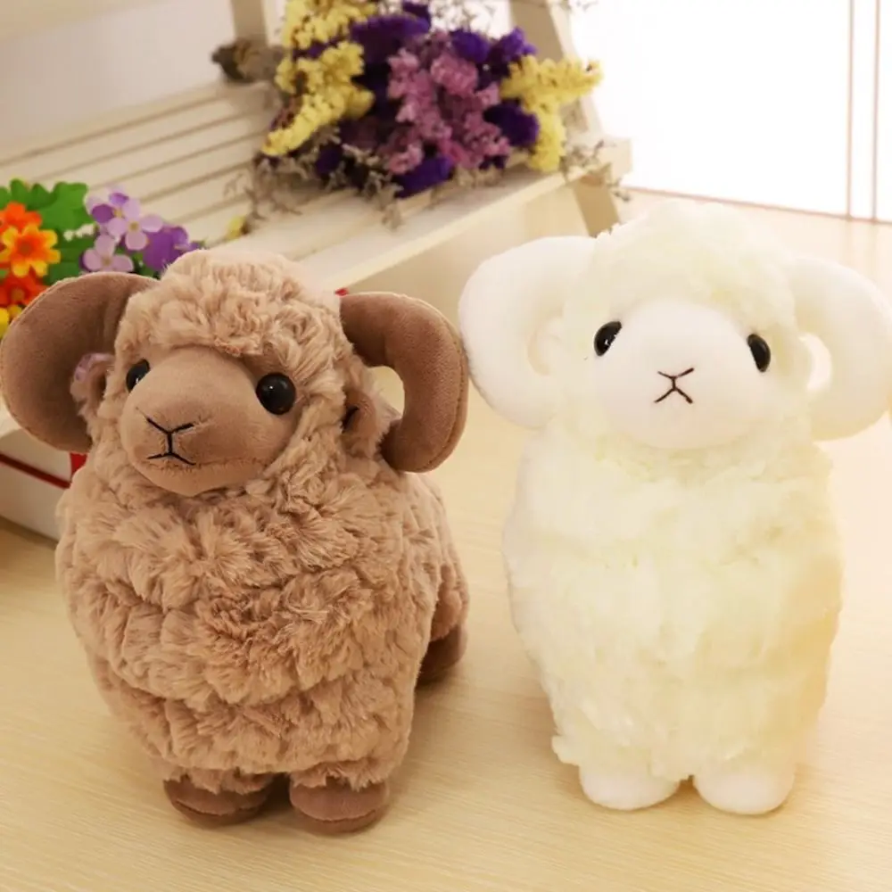 Peluche de Oveja con Cuernos Grandes, Muñeco de Peluche de Cabrito, Juguete de Peluche de Oveja de Algodón PP, Lindos Peluches de Cabrito Rellenos, Llavero de Regalo para Niños