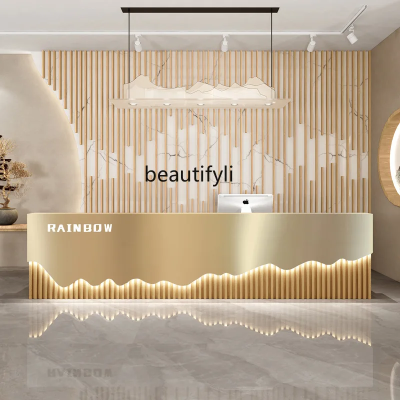 Light luxury beauty salon front desk reception desk Chinese clothing store bar counter stainless steel checkout page