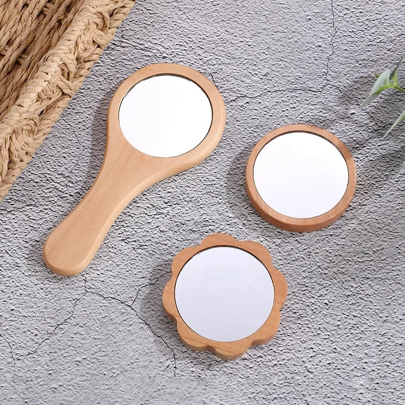 

Wooden Hand Mirror Vintage Portable Compact Makeup Vanity Hand Held Mirror with Handle for Women Travel Mirror