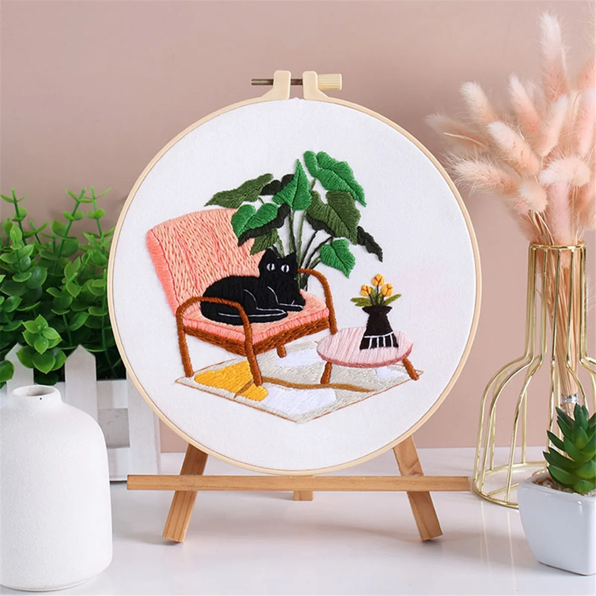 

67НОВЫЙ 5 комплектов наборов для вышивания для начинающих и взрослых, набор для ручной вышивки включает в себя кошка для отдыха, пяльцы, цветные нитки, инструменты