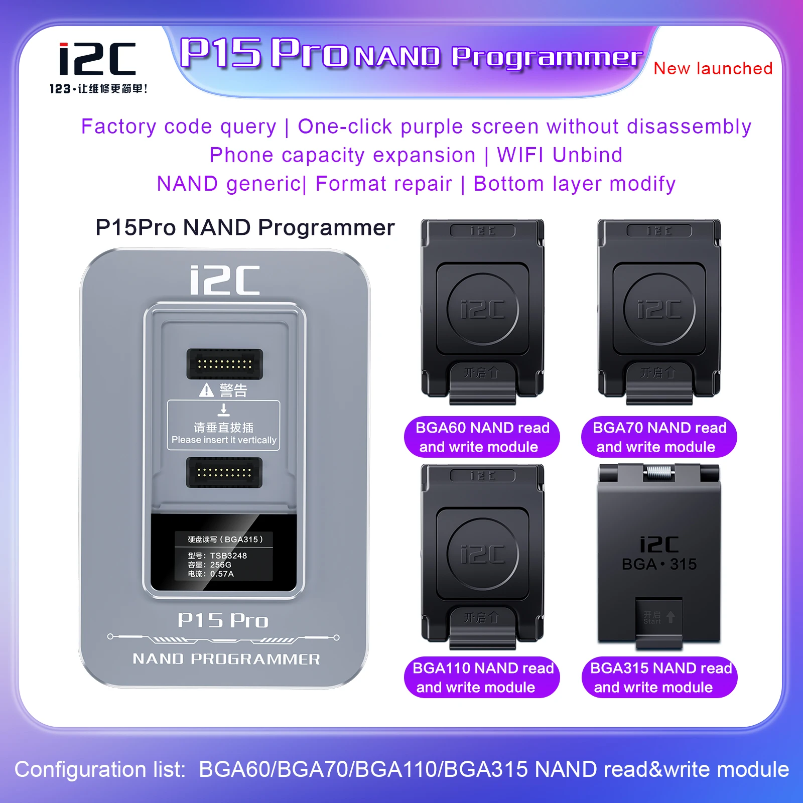 i2C P15 Pro z programatorem NAND BGA 315 BGA 60 BGA70 BGA110 dla IP6 do 15 pro max