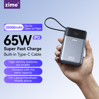 zime 65W Portable Power Bank 20000mAh PD Fast Charger With Retractable Type-C Cable For Laptops And iPhone 16 15 14 13 pro max