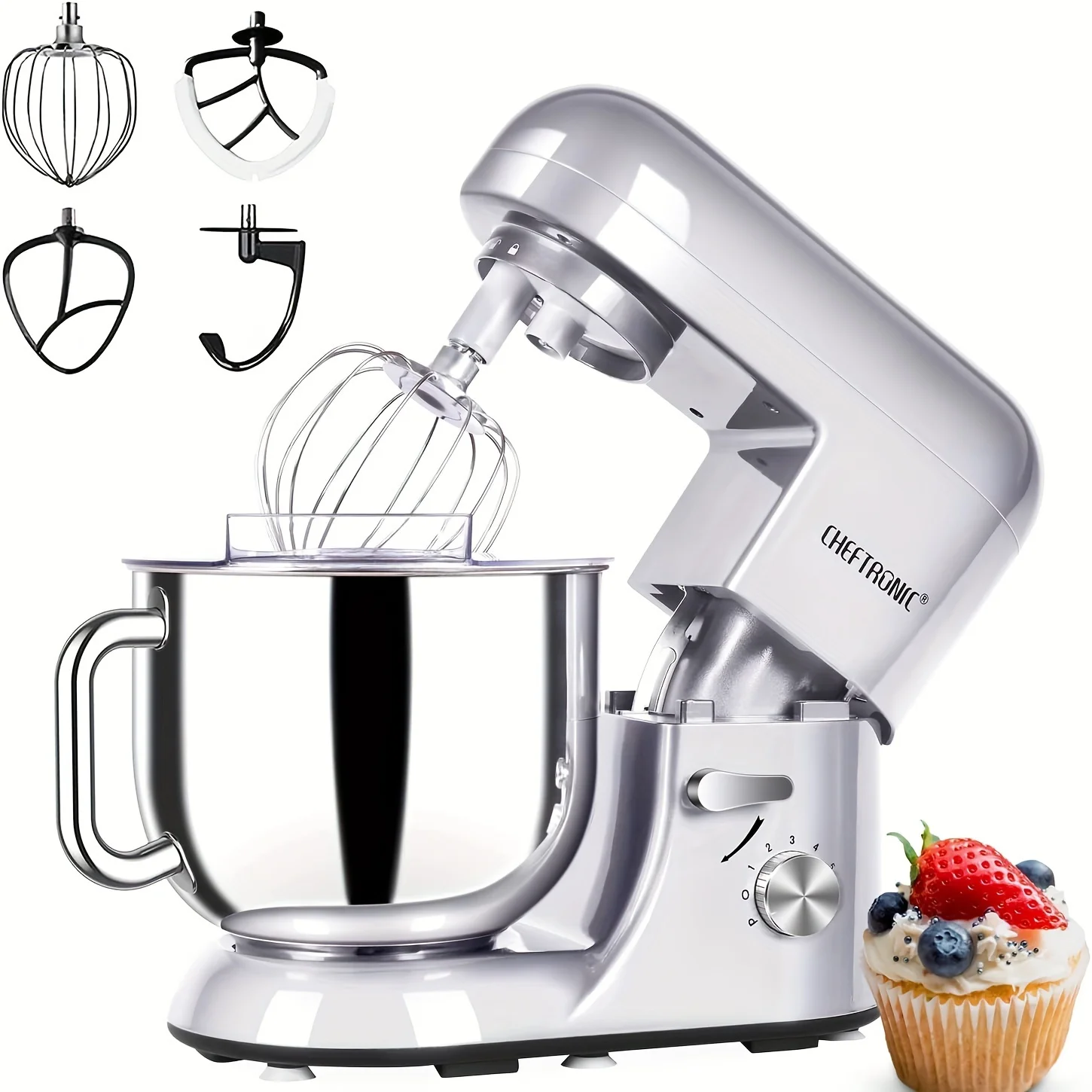 1pc CHEFTRONIC Stand Mixer, 7 Qt Tilt-Head Electric Household Stand Mixer - 650W 6-P Speed, US Plug, Frother for milk