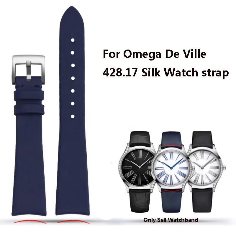 Genuine Leather Watchband For Omega De Ville 428.17 Silk Watch Strap 18MM Arc Interface Wristband Waterproof  Women's Bracelet