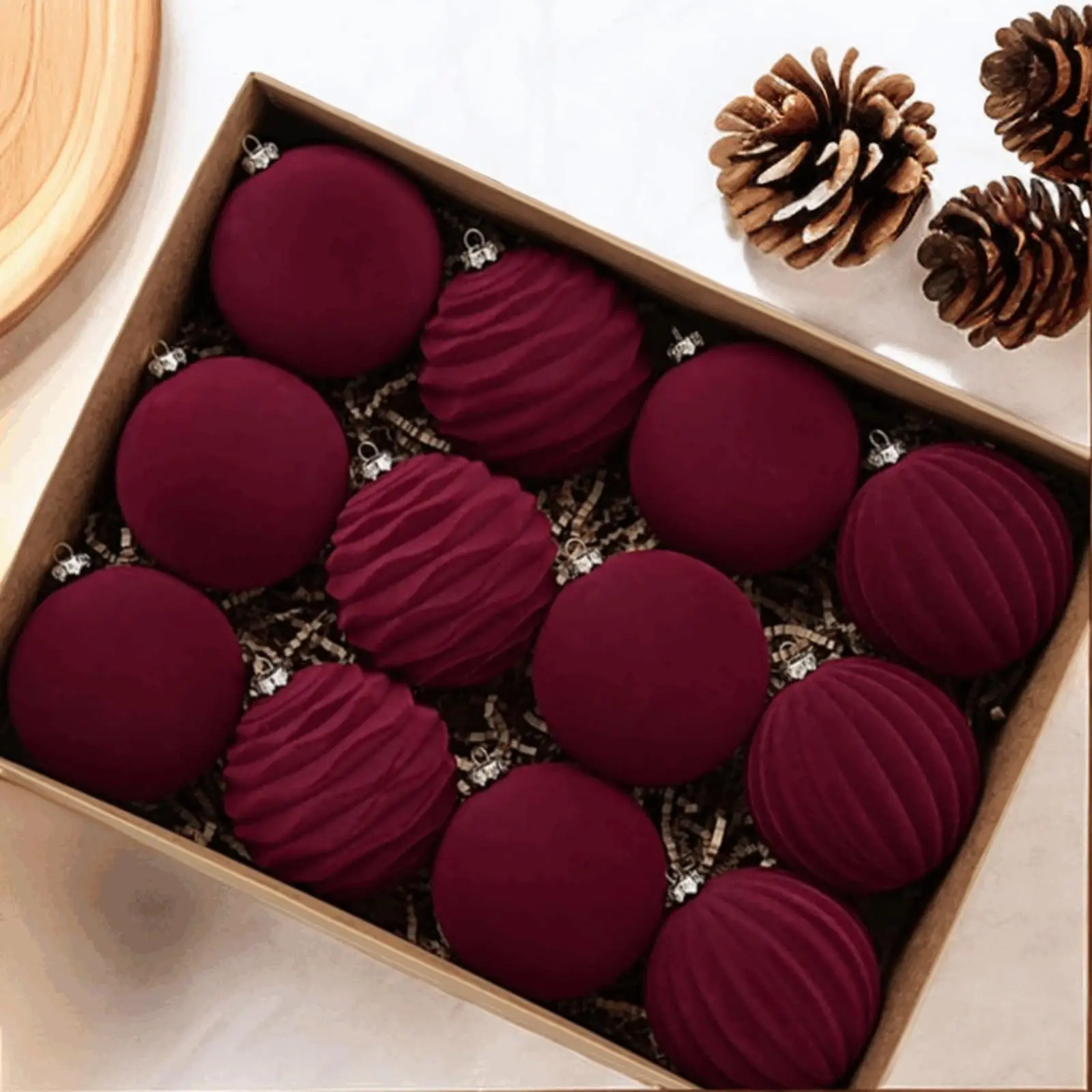 12pcs 6cm Velvet Christmas Ball Ornaments Home Plush Christmas Balls Pendant Red Green Color Balls Reusable Drop Ornaments - Image 3