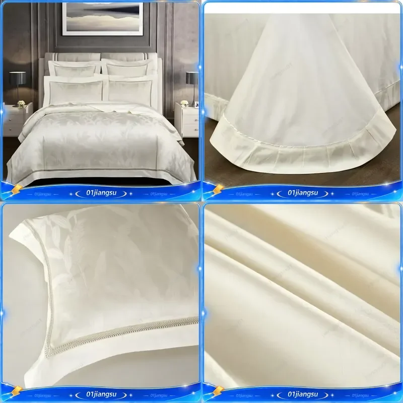 Luxury 1000TC Cotton Jacquard Duvet Cover Set Flat Sheet Pillowcase 4 7pcs Bedding Sets High Thread Count Soft Breathable
