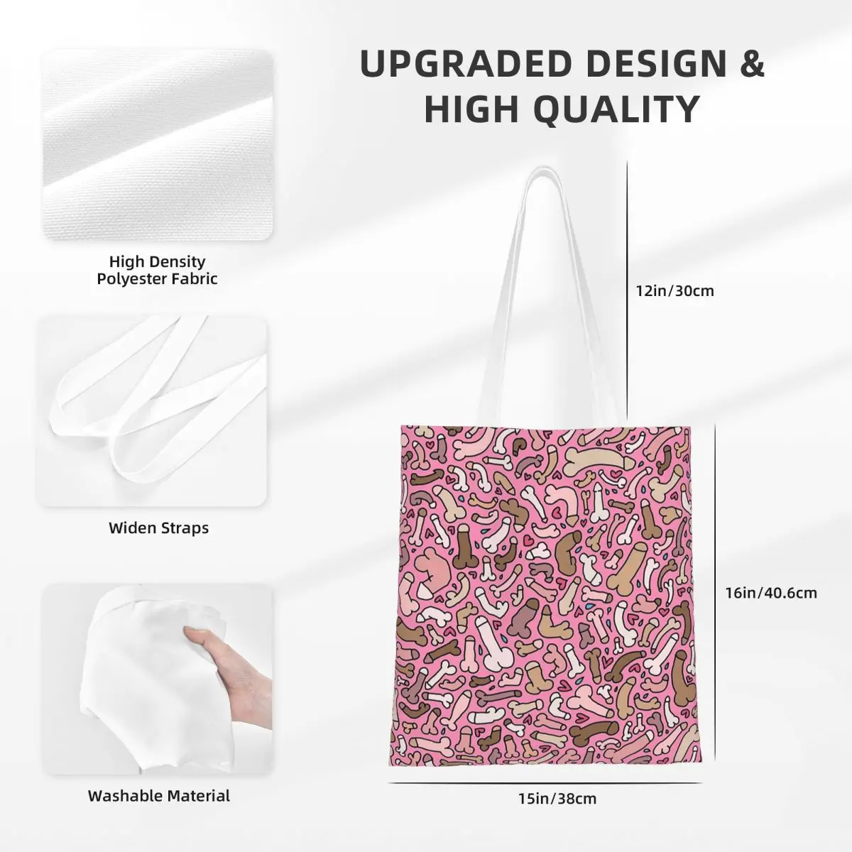 Sacos de compras de pênis rosa senhoras lona a sacola dobrável bolsa de ombro feminina bolsa de viagem