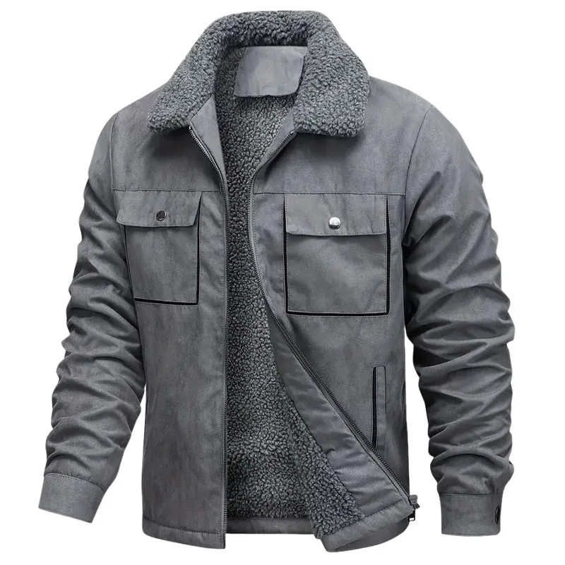 2025 Men's Loose Fleece Jacket Casual Suede Warm Top for Spring And Autumn Wear Plate-Sized Comfortable Men's Outerwear