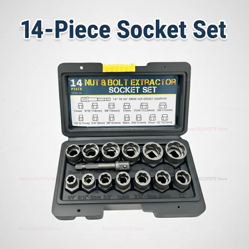 

14pcs Stripped Bolt Extractor Set Bolt Remover Tool for Damaged Frozen Rusted Rounded Off Bolts and Studs Automotive