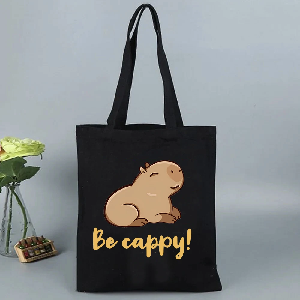 Bonito capivara impressão bolsa de ombro feminina lona sacola grande capacidade sacos de compras adolescente bolsa dos desenhos animados capivara saco de mão