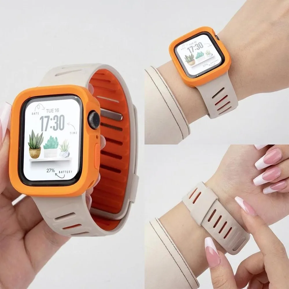 

Two Tone Silicone Breathable Strap+TPU Case for Apple Watch Ultra 3 49MM S11 10 42mm 46mm 44mm 40mm 45mm 41mm for iWatch 987654