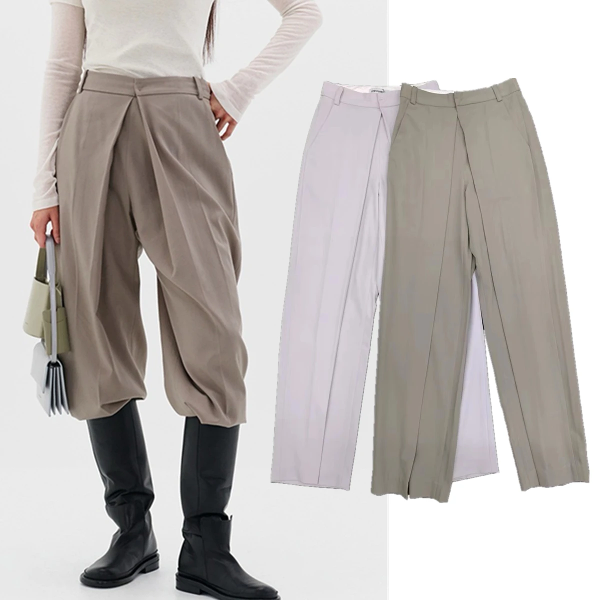 

Jenny&Dave Casual Commuting Pleated Loose Straight Wide Leg Pants High Waisted Suit Pants Nordic Minimalist Wool Pants