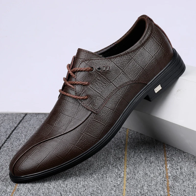 High End Brand Men's Business Dress Shoes Classic Brown Men's Genuine Leather Casual Shoes Retro Versatile Pointed Dress Shoes