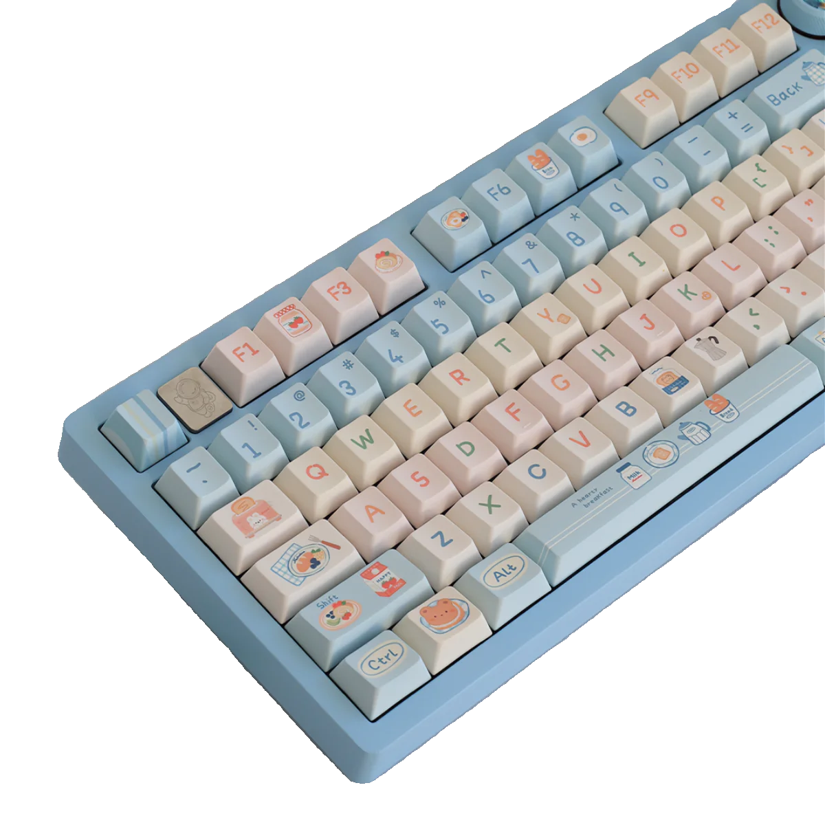 Imagem -05 - Azul Vitality Breakfast Keycap Teclado Mecânico Cereja Pbt Layout Ansi Iso Bolo de Leite e Pão Elemento Bonito 154 Chaves