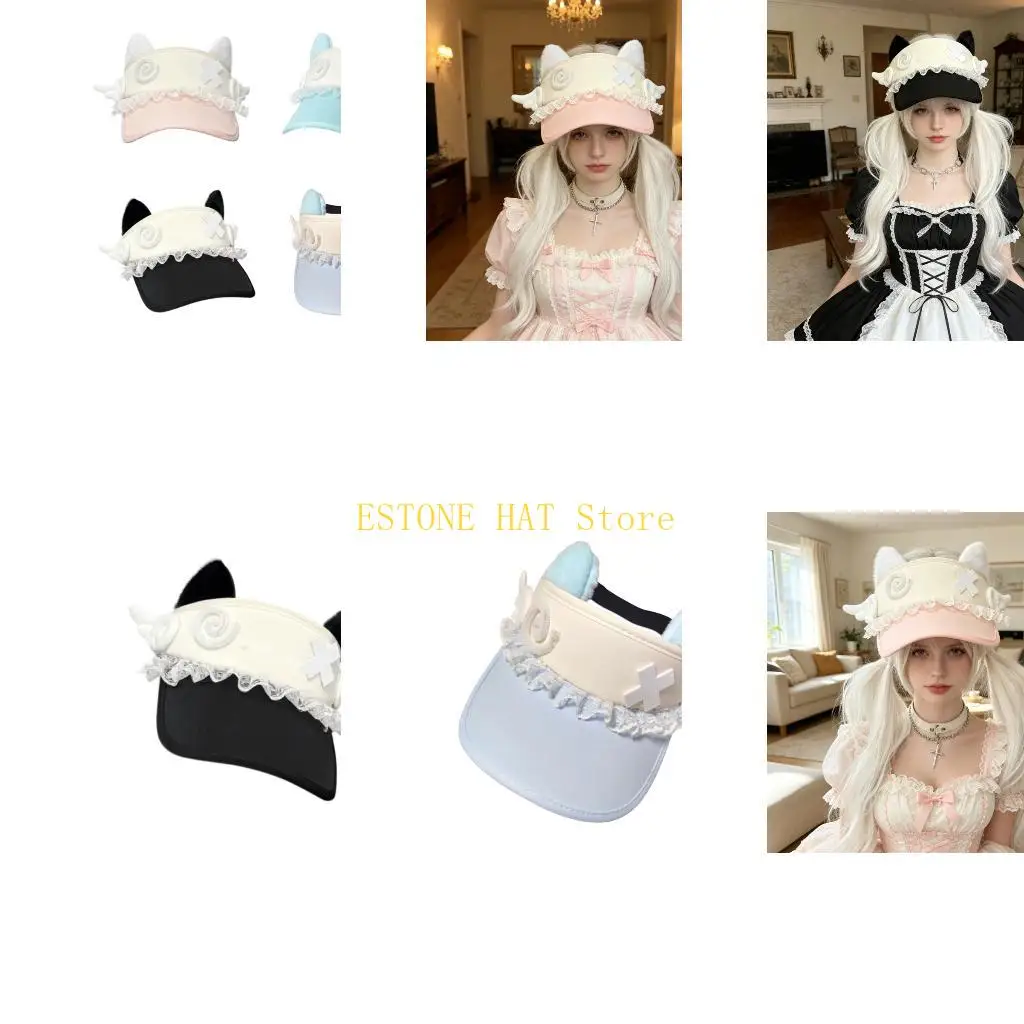 49MF Trendy Baseball Cap Lace Fashion Hat British Sun Visors for Dating Photography Cabbie Headwear Baseball Cap