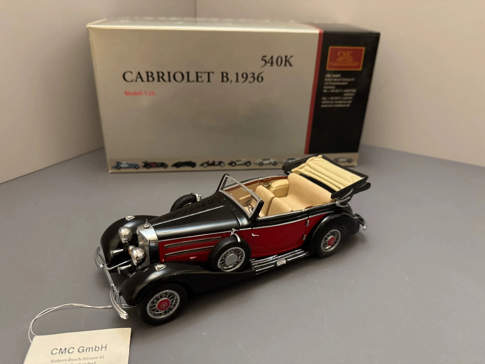 

CMC 1:24 540K Черно-красный винтажный автомобиль 1936 года, имитационная модель, лимитированная серия, полностью открывающаяся, из металлического сплава, статическая модель автомобиля, игрушка, подарок