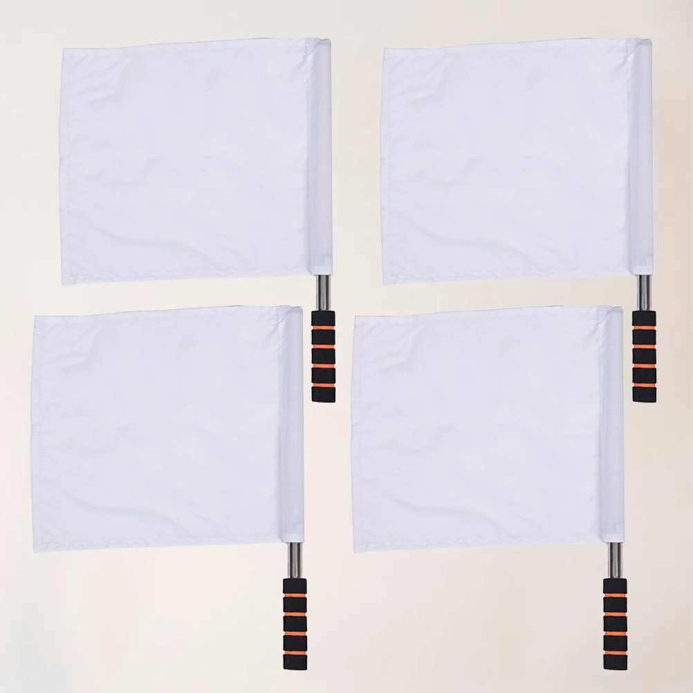 

4 Pcs Solid Color Hand Referee Flags Waterproof Cloth Stainless Steel Pole Sponge Handle Lightweight High
