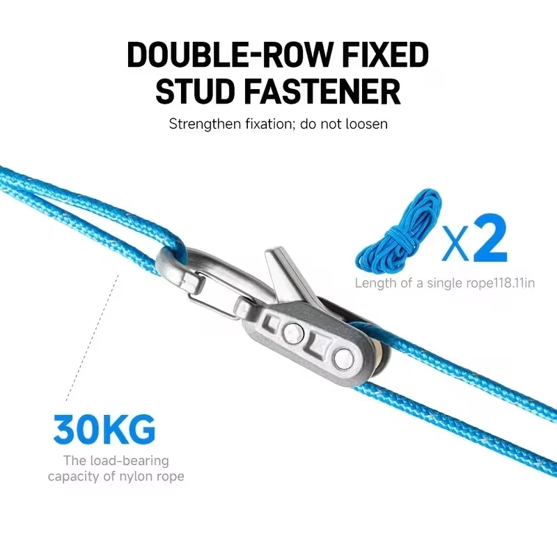 Self Locking Roller Pulley Rope Tensioner Kit, Heavy Duty Braided Tie down Cord with Snap Hook for Camping Tent, Tarp, Boat Mooring