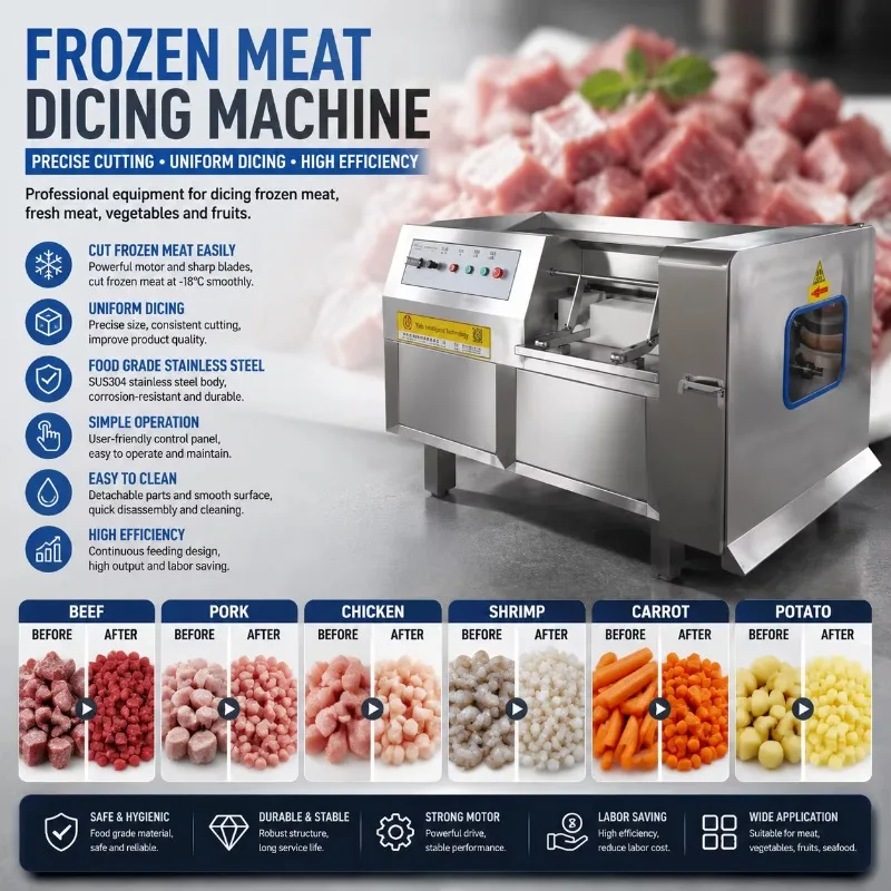 CE Frozen Meat Cube Cutting Machine for Beef  Cheese Vegetable Dicing Heavy Duty Meat Cube Cutter 5-25mm Adjustable Size