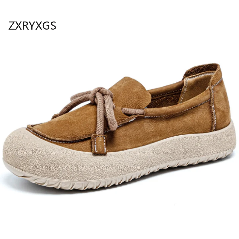 

ZXRYXGS 2025 классическая обувь из натуральной кожи в стиле ретро на шнуровке, женские повседневные кроссовки на плоской подошве, удобная модная обувь на мягкой подошве, новинка