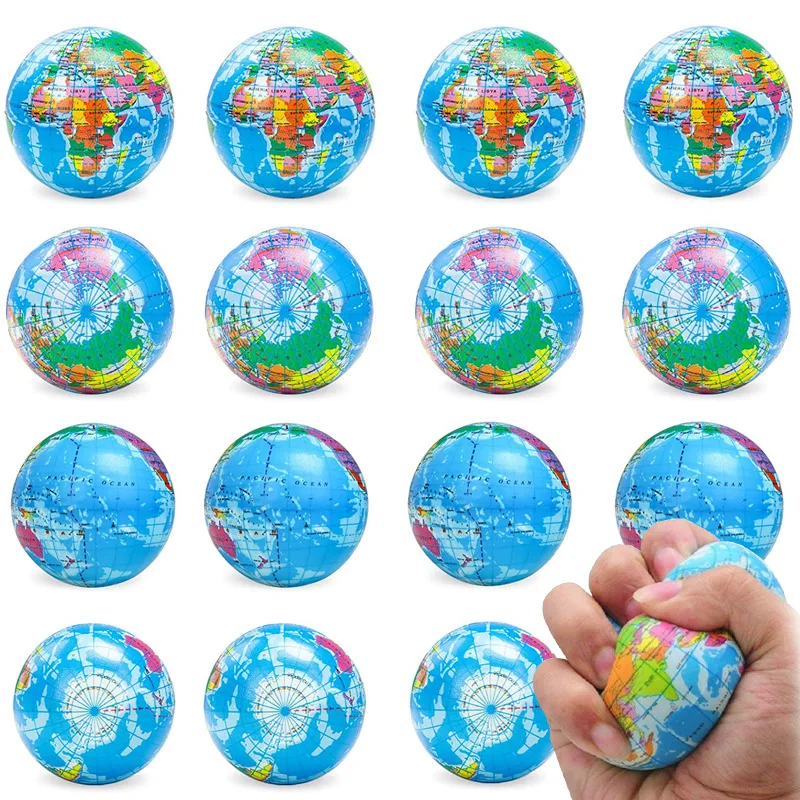 6pcs Earth Globe 6cm Solid Children\'s Grip Strength Reduction and Release Sponge Elastic PU Ball Pet Cat Dog Toy