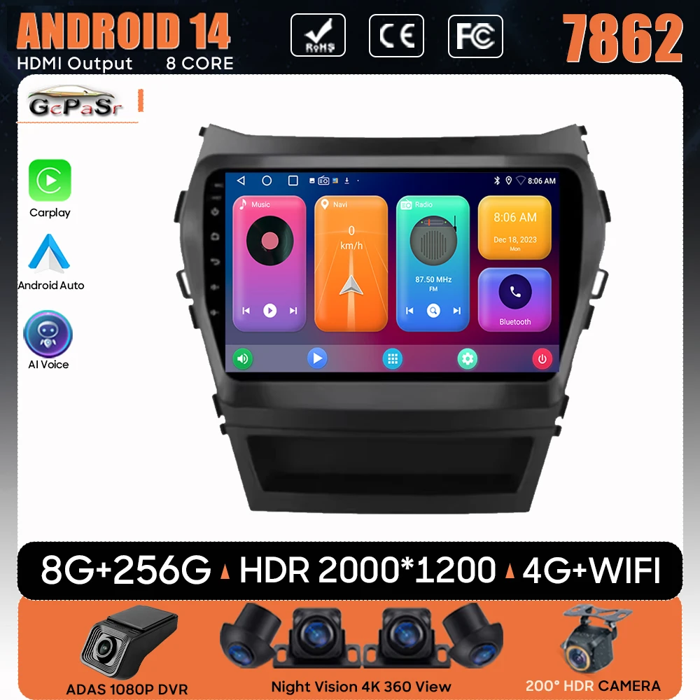 

2 Din Android Auto Car Radio Multimedia Player For Hyundai Ix45 Santa Fe 2013 2014 2015 2016 2017 GPS Navi Stereo Wifi Autoradio