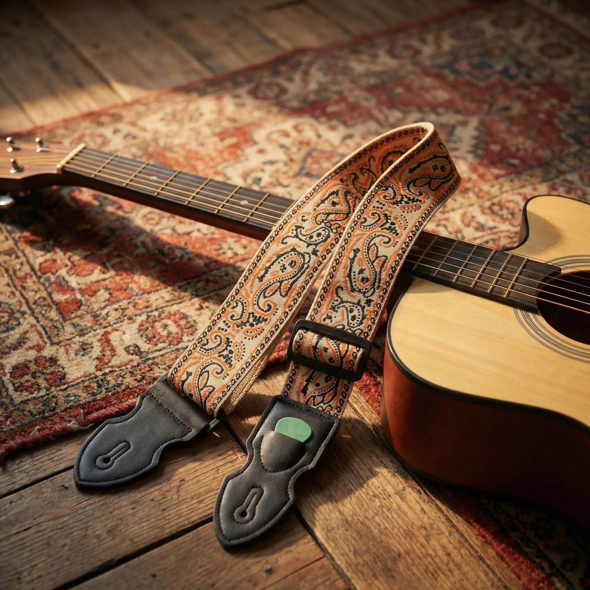Embroidered Printed Guitar Strap with Bohemian Style Adjustable Strap, Suitable for Folk Electric Guitar Bass Ukulele Guitar