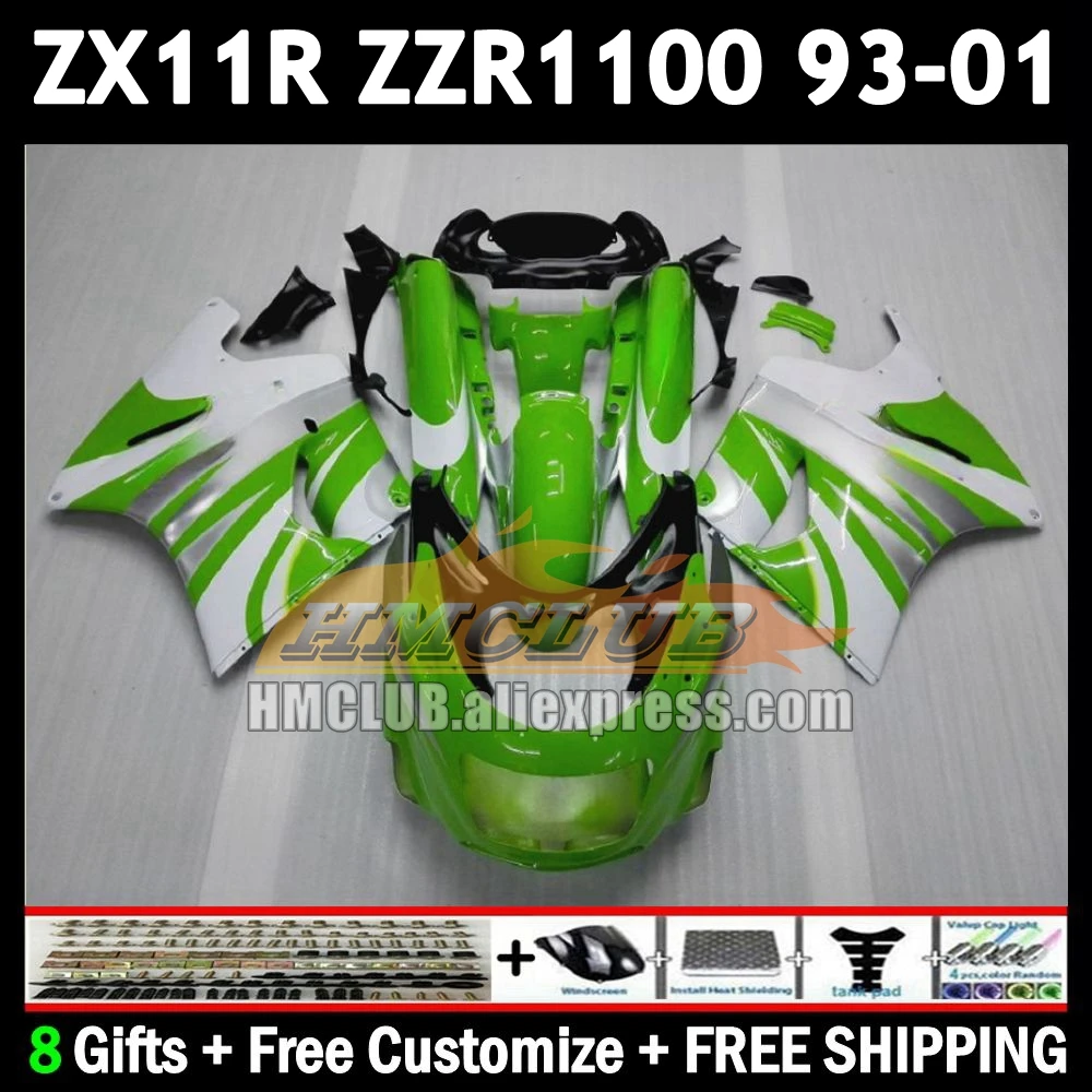 ZX11 For KAWASAKI NINJA ZX-11R ZZR 1100 green white ZX 11 11R 174No.7 ZZR1100 ZX11R 93 94 95 96 97 1998 1999 2000 2001 Fairing