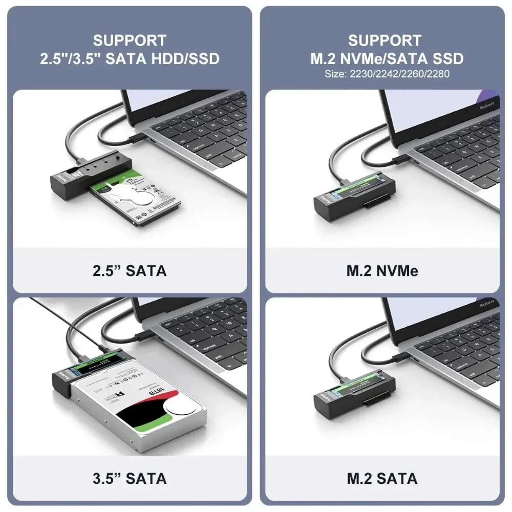 Imagem -03 - Maiwo-sata Ssd Docking Station Gabinete M.2 Nvme Usb c Baía Dupla Hdd 2.5 3.5 Nvme Ngff Ssd