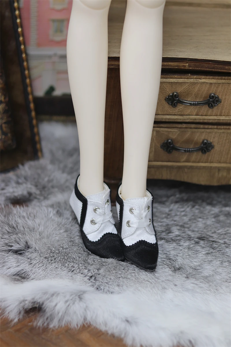 BJD Doll Shoes 1/3 SD16/GR/ DD Toy Daily Elegant Girls Pinty Lace-up Black White Soft Real Silk High Heels Gift Doll Accessories