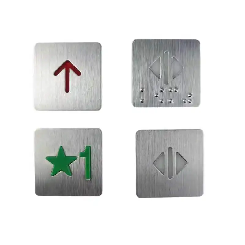 10PCS Elevator Button Lettered Accessories Stainless Steel Lettered With Braille/Without Braille Black Red White Square Lettered