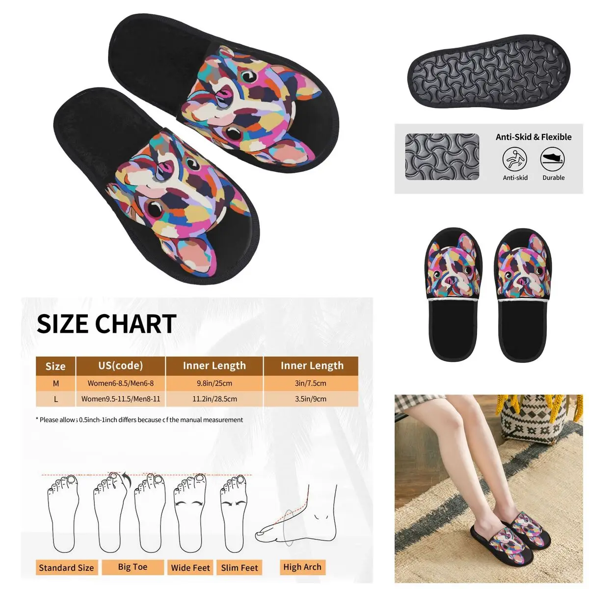 

Non brand,pattern Cute Pets Bulldog Men Women Furry Indoor slippers,Cosy special Anti-skid Slippers