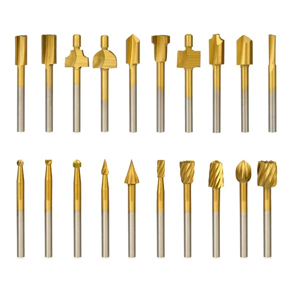 20PCS HSS Rotary Tools 39mm Sliver/golden Engraving Router Bit Wood Carving Bits Rotary Burr Set For DIY Woodworking Carving