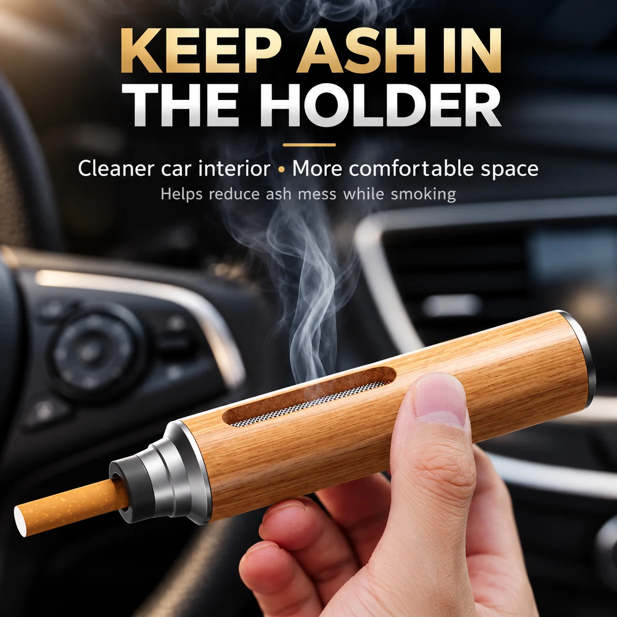 Handheld Creative Ash For Car Drivers or Passengers Holder Wood Grain Car Ashtray Non-dropping Anti Soot-flying Heat Resistant