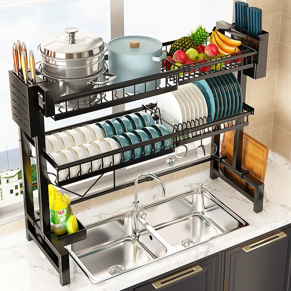 Bathroom Kitchen Sink Shelf Space Saving Put Dishes Spice Storage Metal Rack Multifunctional Dish Rack Tableware Draining Racks