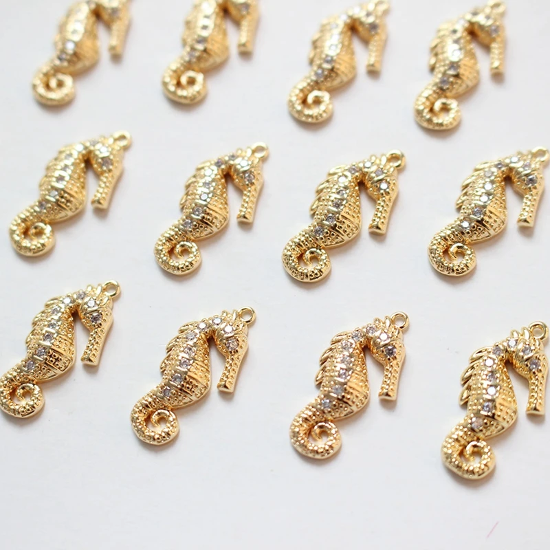 4PCS 18K Real Gold Plated Brass Ocean Series Starfish Seahorse Shell Jewelry DIY Findings Bracelet Material Accessories